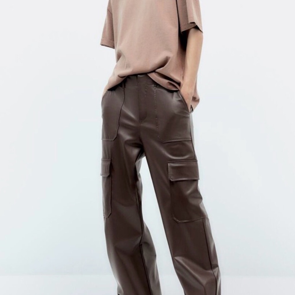 Zara Women’s Brown Leather Cargo Pants